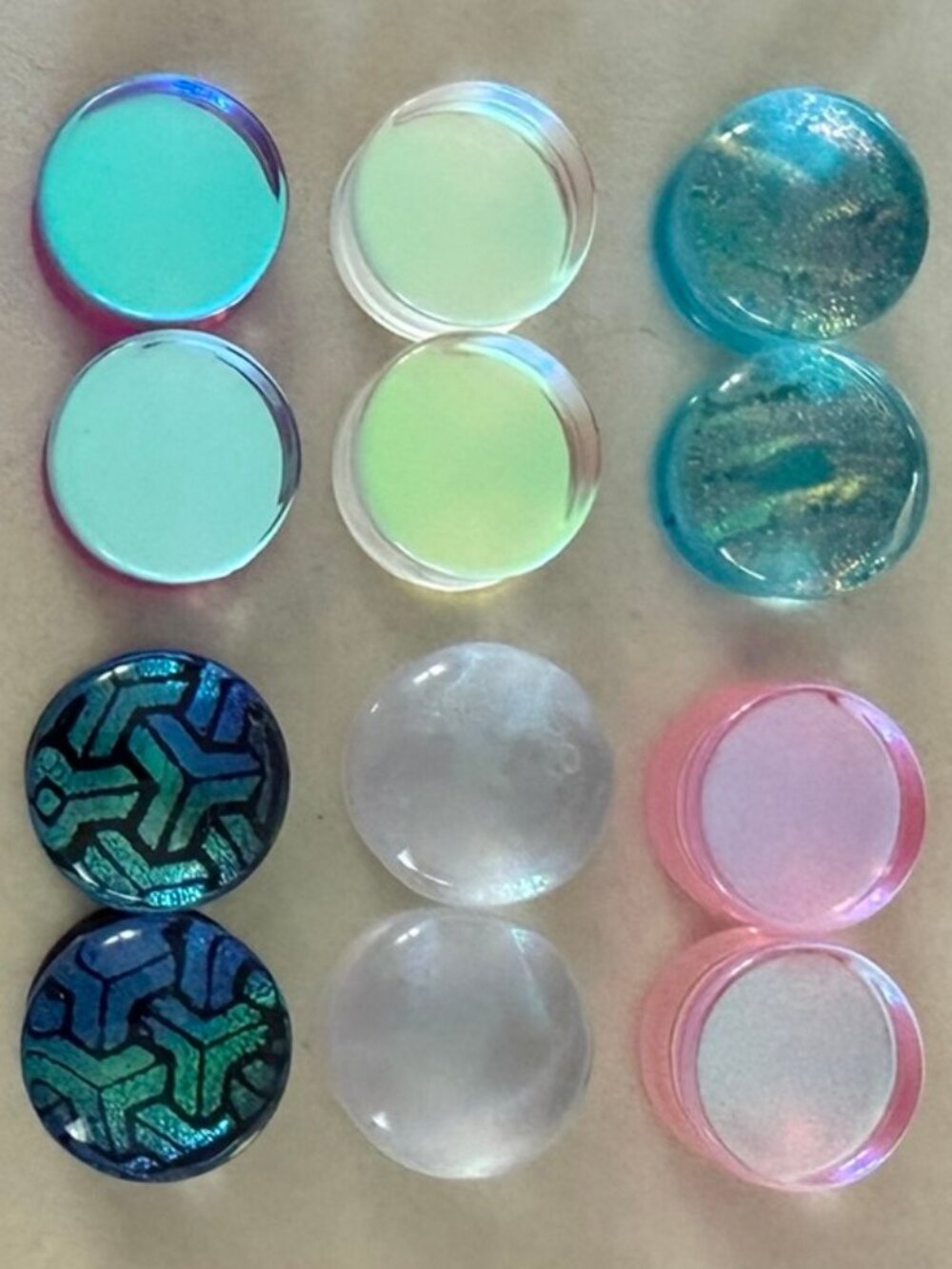 5/8" 16mm Set of 6 Pairs of Glass Plugs (Double Flare)